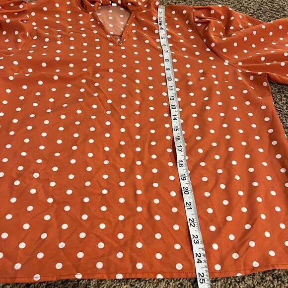 Orange and white polka dot tie neck long sleeve blouse size 2x vintage style - Picture 7 of 8